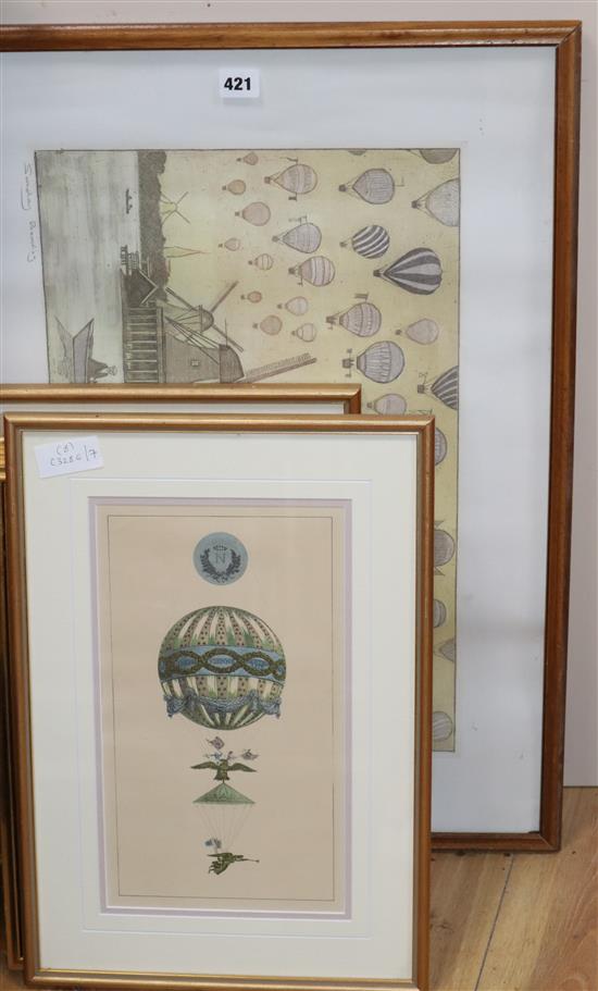 A group of eight assorted decorative ballooning prints